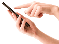 woman holds smartphone her hands clicks screen isolated white background 1 1